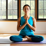 A person in modest, comfortable workout attire, gracefully performing a gentle stretching exercise or a meditative yoga pose in a bright, tranquil living room at home. Sunlight streams through a window, illuminating a clean, uncluttered space. The atmosphere is calm and serene, reflecting a sense of inner peace and focused well-being. The subject has perfect anatomy, correct proportions, well-formed hands, proper finger count, and natural body proportions, captured in a natural pose. High-quality professional photography, detailed, safe for work, appropriate content, fully clothed, family-friendly.