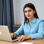 **

"A professional Turkish woman, fully clothed in a stylish business casual outfit appropriate for an Istanbul office, sitting at her desk, working on a laptop, bright modern office background, safe for work, appropriate content, perfect anatomy, correct proportions, natural pose, well-formed hands, proper finger count, natural body proportions, professional, modest, family-friendly."

**