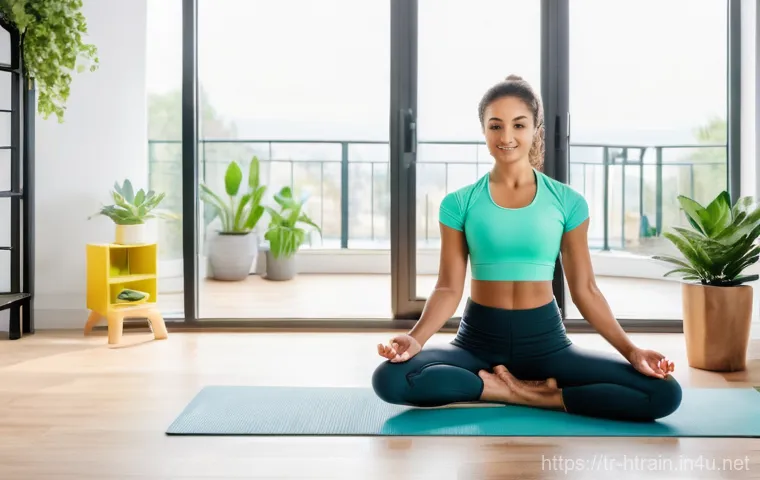 홈트 운동법 도전 과제 - **Prompt 1: Focused Beginning - Home Workout Sanctuary**
"A diverse young adult, wearing comfort...